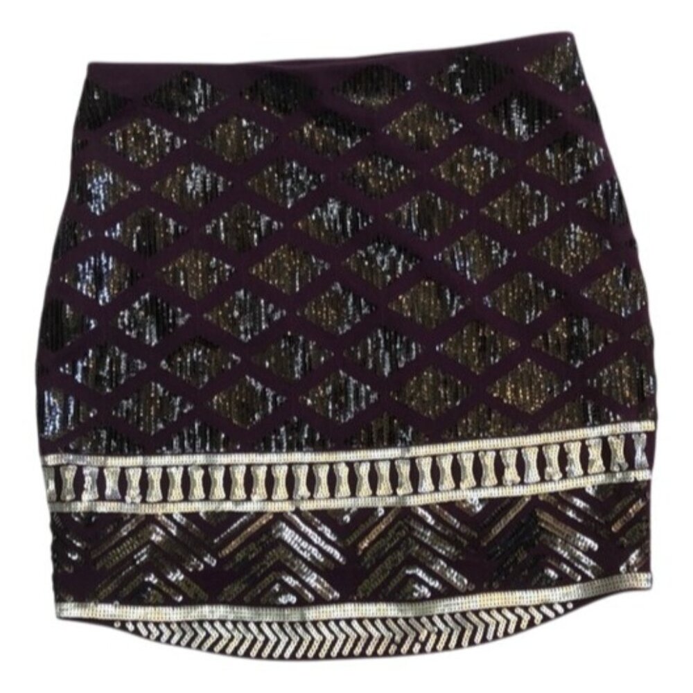 Express Purple Black Sequin Embellished Mini Skirt XS